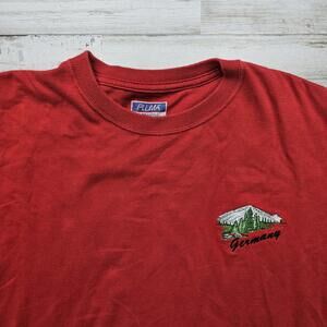 VINTAGE Germany Embroidered Red T-Shirt Pluma Men's LG